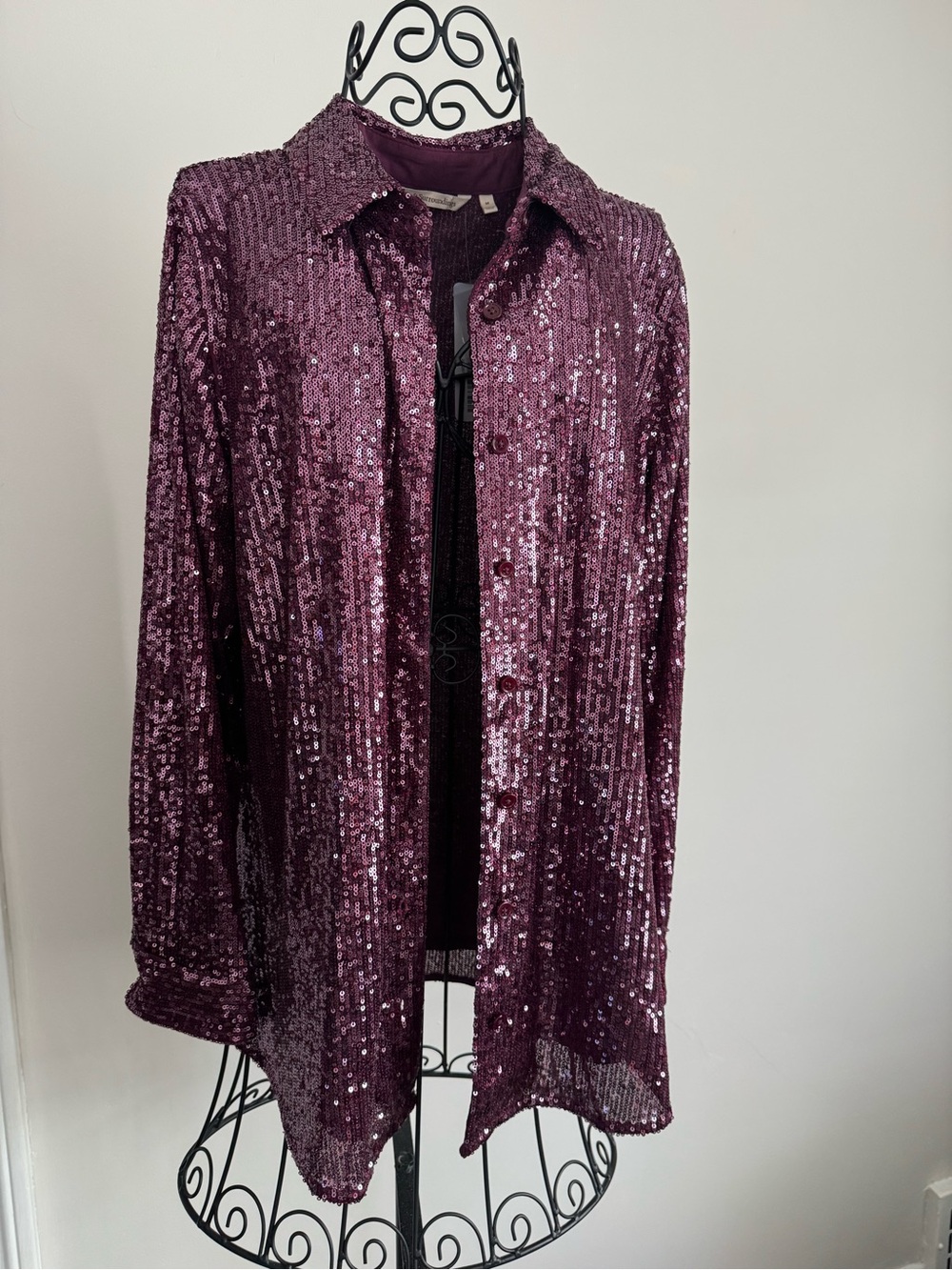 NWT Soft Surroundings Sequined Shirt Jacket in Burgundy/Magenta